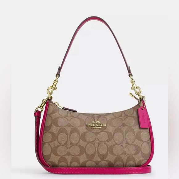 🆕🎊NWT! Coach Teri Shoulder Bag in Khaki/Cerise Msrp:$350.00 - Picture 1 of 7